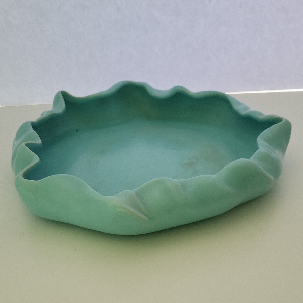 Blue Ceramic Art Bowl with Rippled Edge